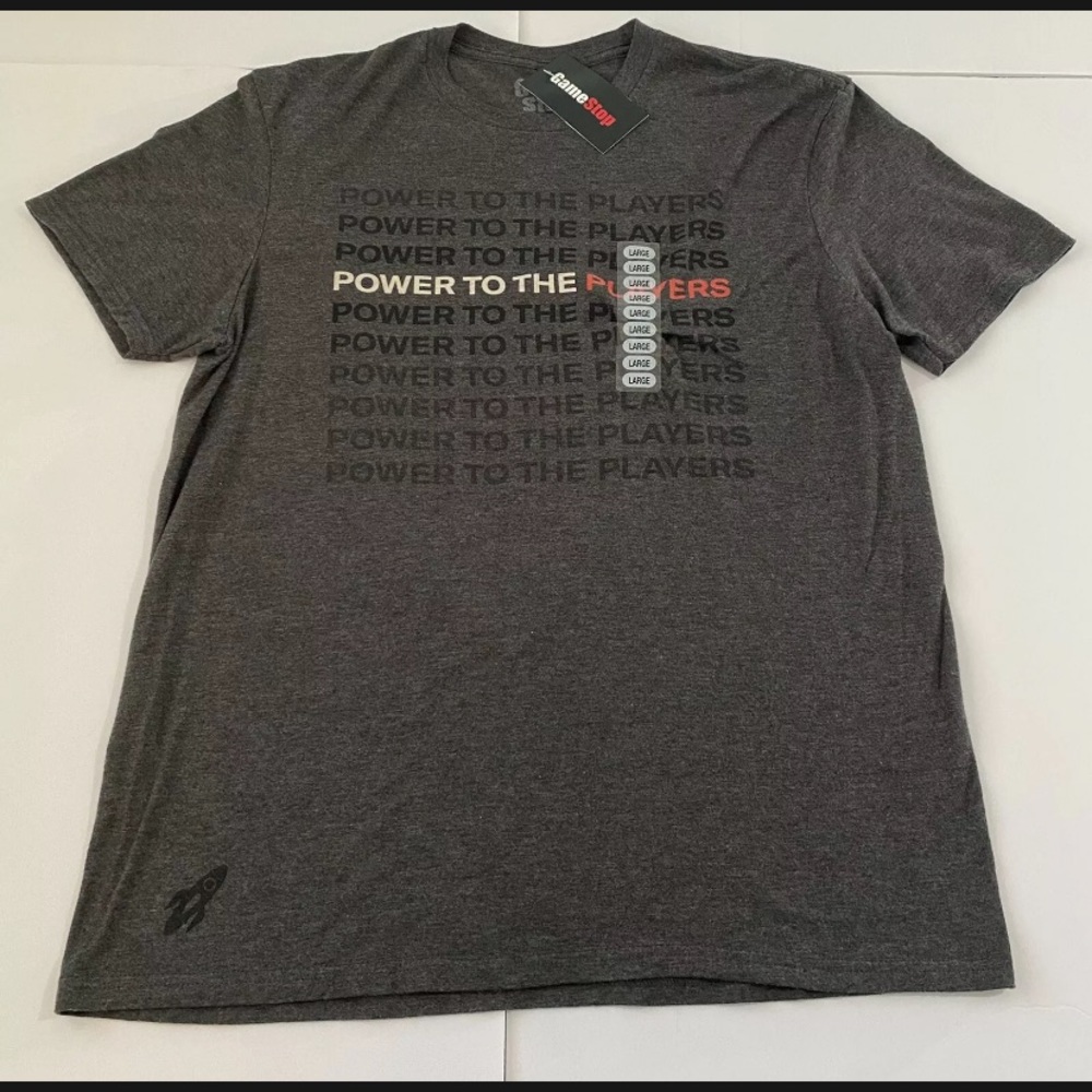 GameStop 'Power To The Players'  Gray Rewards T Shirt Cotton Size Large